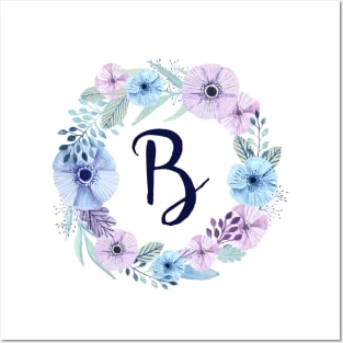 Floral Monogram B Icy Winter Blossoms Posters and Art